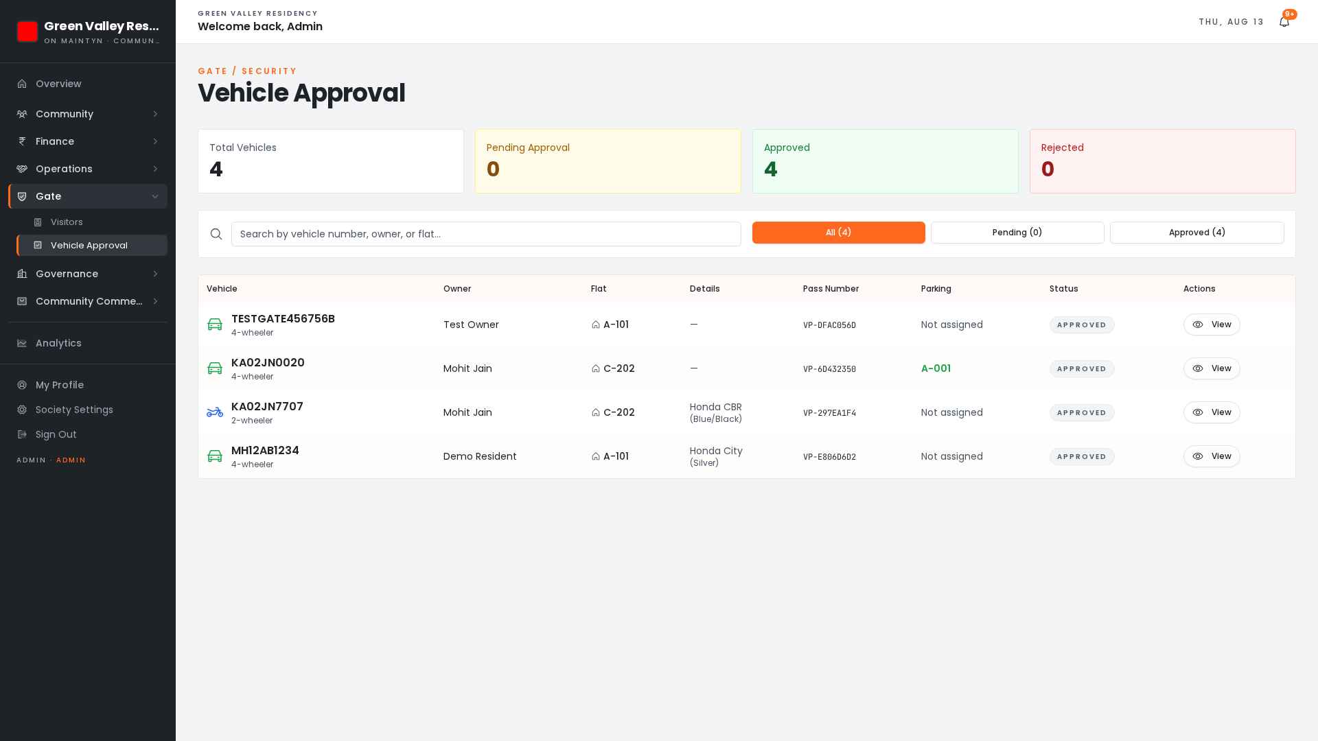 Maintayn gate and vehicle approval
