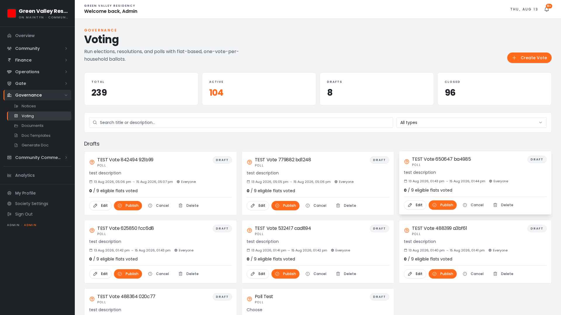 Maintayn governance and voting dashboard