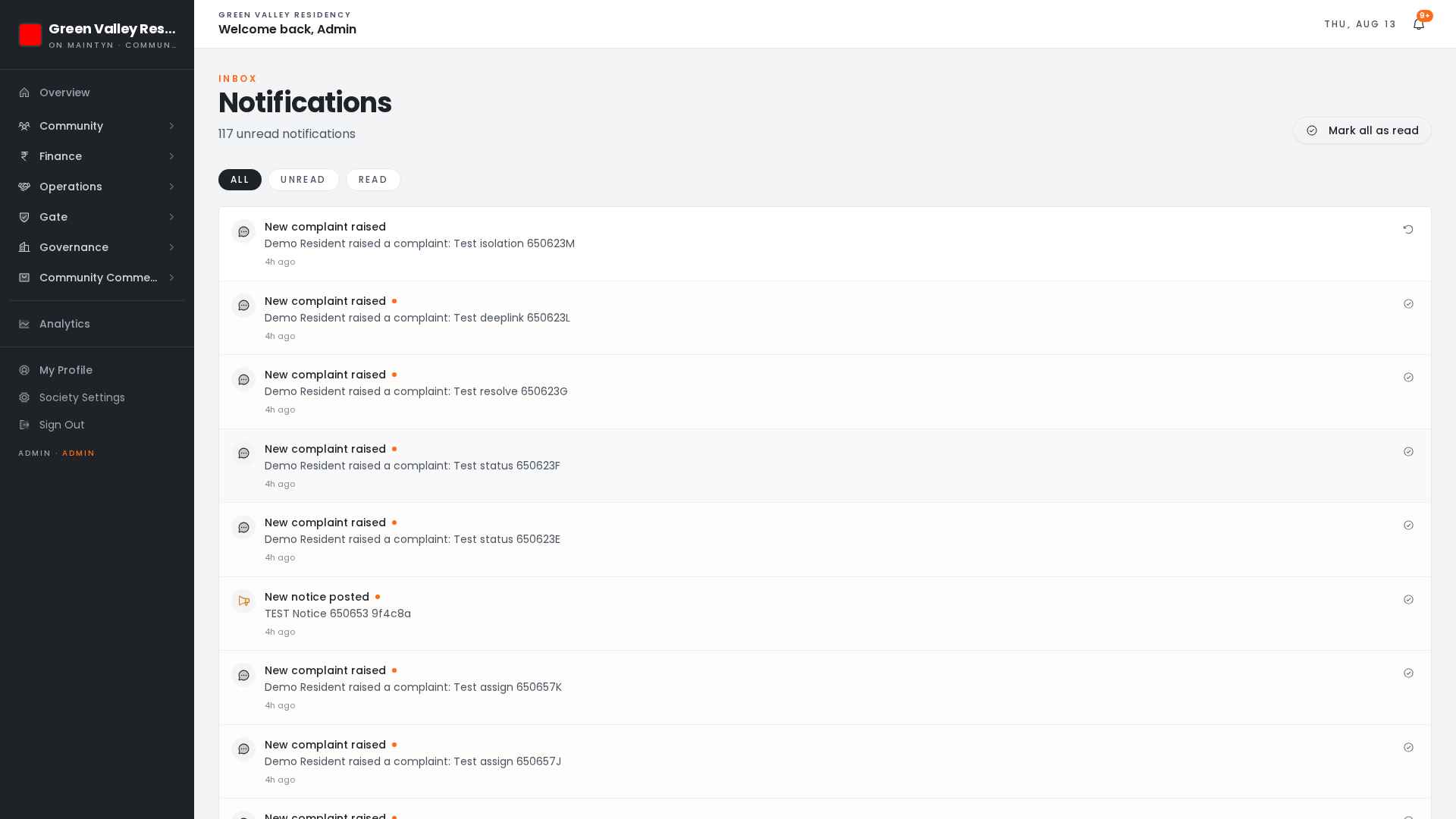 Maintayn notification center